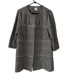 CABI Black and White Scoop Neck 3/4 Sleeve Long Lightweight Jacket – Size L‎